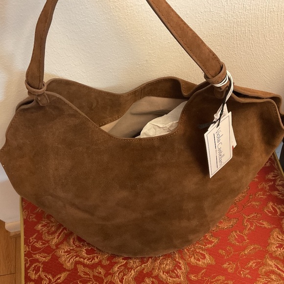 NWT VIOLA CASTELLANI Made In Italy Chocolate Suede Oval Bottom Hobo - Picture 5 of 13